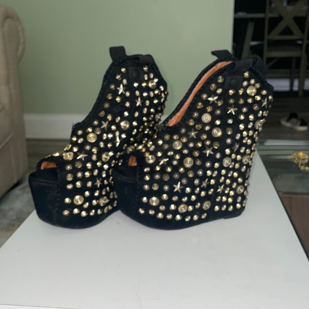 Black Studded Jeffrey Campbell wedges. Size 7.5